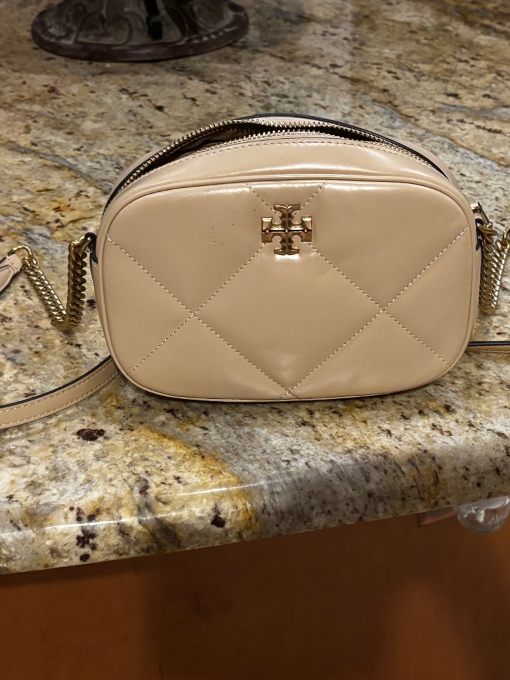Tory Burch Kira leather camera bag cream gold hardware